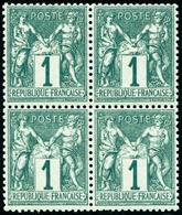 ** N°61 1c Vert, Bloc De 4 Signé JF Brun - TB - 1876-1878 Sage (Type I)