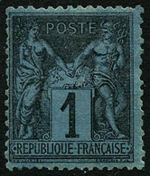 * N°84 1c Noir S/bleu De Prusse, Signé JF Brun - TB - 1876-1878 Sage (Typ I)
