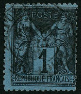 Oblit. N°84 1c Noir S/bleu De Prusse, Pli Sur Une Dent D'angle - B - 1876-1878 Sage (Typ I)