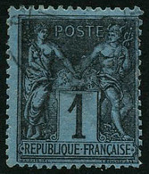 Oblit. N°84 1c Noir S/bleu De Prusse, Infime Pelurage, Signé Calves - B - 1876-1878 Sage (Typ I)