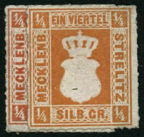 * N°1 + 1a 1/4s Rouge-orange + Orange - TB - Mecklenburg-Strelitz