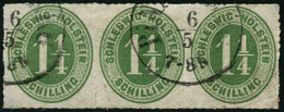 Oblit. N°4 1 1/4s Vert, Bande Horizontale De 3 - TB - Schleswig-Holstein