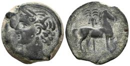 CARTAGONOVA. Calco. 220-215 A.C. Cartagena (Murcia). A/ Cabeza De Tanit A Izquierda. R/ Caballo Parado A Derecha, Detrás - Keltische Münzen
