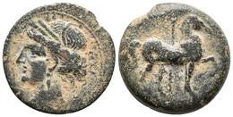 CARTAGO. Shekel. 215-201 A.C. Zeugitania. A/ Cabeza De Tanit A Izquierda. R/ Caballo Avanzando A Derecha, Detrás Caduceo - Keltische Münzen