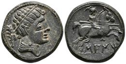 SAITI. As. 120-20 A.C. Xátiva (Valencia). A/ Cabeza Masculina Con Manto Y Fíbula Anular A Derecha, Detrás Palma. R/ Jine - Keltische Münzen