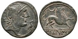 SECOBIRICES. Semis. 120-30 A.C. Saelices (Cuenca). A/ Cabeza Galeada A Derecha, Delante Delfín Y Detrás Letra Ibérica S. - Keltische Münzen