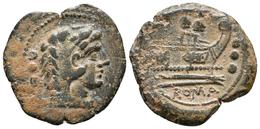 ACUÑACIONES ANONIMAS. Quadrans. 169-158 A.C. Roma. A/ Cabeza De Hércules A Derecha, Detrás Tres Puntos. R/ Proa A Derech - Republic (280 BC To 27 BC)