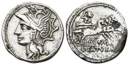 L. APPULEIUS SATURNINUS. Denario. 104 A.C. Roma A/ Cabeza De Roma A Izquierda. R/ Saturno En Cuádriga A Derecha Con Cetr - Republic (280 BC To 27 BC)