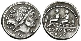 L. CALPURNIUS PISO. Denario. 61 A.C. Roma. A/ Busto De Saturno A Derecha, Detrás Arpa, Debajo Símbolo, Leyenda PISO CAEP - República (-280 / -27)