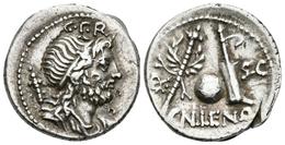 CN. CORNELIUS LENTULUS. Denario. 76-75 A.C. Hispania. A/ Busto Drapeado Con Diadema De Genio Populi Romani A Derecha, De - République (-280 à -27)