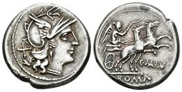C. MAIANIUS. Denario. 153 A.C. Roma. A/ Busto De Roma A Derecha, Detrás Signo De Valor X. R/ Victoria En Biga A Derecha, - Republic (280 BC To 27 BC)