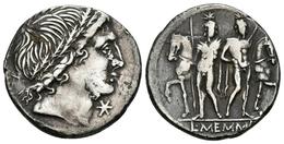 L. MEMMIUS. Denario. 109-108 A.C. Sur De Italia. A/ Busto Varonil, Probablemente Apolo, Laureado Con Una Corona De Roble - República (-280 / -27)