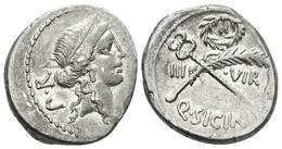 Q. SICINIUS. Denario. 49 A.C. Roma. A/ Busto Con Diadema De Fortuna  Derecha, Detrás P·R Y Delante FORT. R/ Palma Y Cadu - République (-280 à -27)