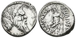 C. VIBIUS C. F. C. N. PANSA CAETRONIANUS. Denario. 48 A.C. Roma. A/ Máscara Barbada De Pan A Derecha, Debajo PANSA. R/ J - République (-280 à -27)