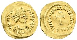 MAURICIO TIBERIO. Tremissis. 583-602 D.C. Constantinopla. A/ Busto Con Diadema De Perlas, Drapeado Y Con Coraza A Derech - Bizantinas