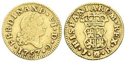 FERNANDO VI. 1/2 Escudo. 1757. Madrid JB. Cal-255. Au. 1,73g. BC+. - Autres & Non Classés