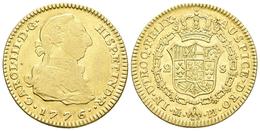 CARLOS III. 2 Escudos. 1776/5. Madrid PJ. Cal-449 Var. Au. 6,66g. BC+/MBC. Rara Rectificación. - Other & Unclassified