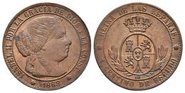 ISABEL II. 1 Céntimo De Escudo. 1868. Barcelona OM. Cal-655. Ae. 2,25g. SC-. - Otros & Sin Clasificación