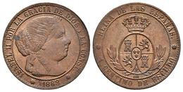 ISABEL II. 1 Céntimo De Escudo. 1868. Barcelona OM. Cal-655. Ae. 2,25g. SC-. - Autres & Non Classés