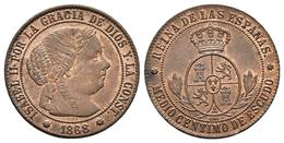 ISABEL II. 1/2 Céntimo De Escudo. 1868. Barcelona OM. Cal-671. Ae. 1,18g. Brillo Original. SC-. - Autres & Non Classés