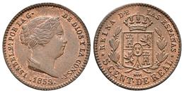 ISABEL II. 5 Céntimos De Real. 1859. Segovia. Cal-616. Ae. 1,86g. Rayita En Anverso. SC-. - Autres & Non Classés