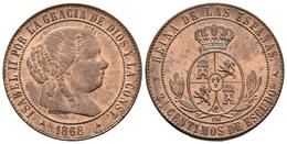 ISABEL II. 2 1/2 Céntimos De Escudo. 1868. Segovia OM. Cal-648. Ae. 6,26g. Brillo Original. SC-. - Other & Unclassified
