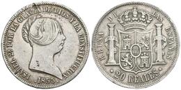 ISABEL II. 20 Reales. 1855. Sevilla. Cal-193 Ar. 25,86g. Falta De Metal En Anverso. MBC-/MBC+. - Otros & Sin Clasificación