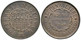 GOBIERNO PROVISIONAL. 25 Milésimas De Escudo. 1868. Segovia. Cal-23. Ae. 6,38g. Parte Del Brillo Original. SC-. Rara. - Otros & Sin Clasificación