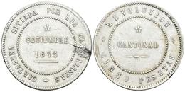 REVOLUCION CANTONAL. 5 Pesetas. 1873. Cartagena. Cal-5. Ar. 28,37g. Golpe En Anverso. MBC+. - Sonstige & Ohne Zuordnung