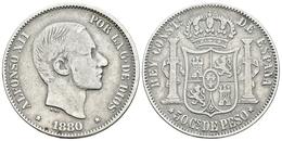 ALFONSO XII. 50 Centavos De Peso. 1880. Manila. Cal-78. Ar. 12,80g. MBC-. Rara. - Other & Unclassified