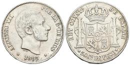 ALFONSO XII. 50 Centavos De Peso. 1883. Manila. Cal-83. Ar. 12,88g. Levemente Cóncava. MBC+. - Other & Unclassified
