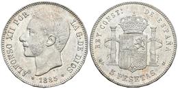 ALFONSO XII. 5 Pesetas. 1885 *18-87. Madrid MSM. Cal-79. Ar. 24,91g. Brillo Original. EBC. - Other & Unclassified