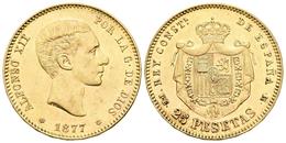 ALFONSO XII. 25 Pesetas. 1877 *18-77. Madrid DEM. Cal-3. Au. 8,06g. EBC. - Andere & Zonder Classificatie