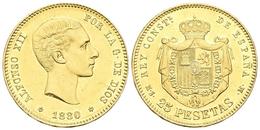 ALFONSO XII. 25 Pesetas. 1880 *18-80. Madrid. MSM. Cal-10. Au. 8,06g. Rayitas En Anverso. EBC. - Otros & Sin Clasificación