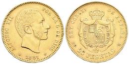 ALFONSO XII. 25 Pesetas. 1881 *18-81. Madrid MSM. Cal-14. Au. 8,05g. Marquitas. MBC+. - Otros & Sin Clasificación