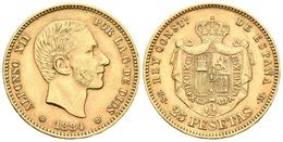 ALFONSO XII. 25 Pesetas. 1884 *18-84. Madrid MSM. Cal-19. Au. 8,04g. MBC+. Escasa. - Altri & Non Classificati