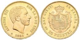 ALFONSO XII. 25 Pesetas. 1884 *18-84. Madrid MSM. Cal-19. Au. 8,06g. Raya En Anverso. EBC-. Escasa. - Autres & Non Classés