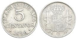 ALFONSO XIII. 5 Centavos. 1896. Puerto Rico PGV. Cal-86. Ar. 1,21g. MBC/MBC-. - Andere & Zonder Classificatie