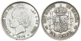 ALFONSO XIII. 1 Peseta. 1893 *18-93. Madrid PGL. Cal-39. Ar. 5,00g. Marquita En La Mejilla Y Leve Golpe En El Canto. EBC - Other & Unclassified