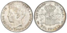 ALFONSO XIII. 1 Peseta. 1896 *18-96. Madrid PGV. Cal-41. Ar. 4,97g. Brillo Original. EBC+. - Autres & Non Classés