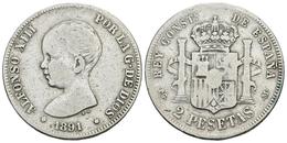 ALFONSO XIII. 2 Pesetas. 1891 *18-91. Madrid PGM. Cal-31. Ar. 9,70g. BC-. Rara. - Other & Unclassified