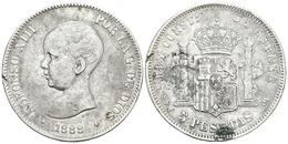 ALFONSO XIII. 5 Pesetas. 1888 *18-88. Madrid MSM. Cal-12. Ar. 24,69g. Marca En Anverso Y Reverso. MBC. Muy Rara. - Other & Unclassified