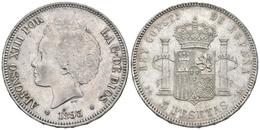 ALFONSO XIII. 5 Pesetas. 1893 *18-93. Madrid PGL. Cal-21. Ae. 25,04g. MBC+. - Other & Unclassified