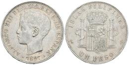 ALFONSO XIII. 1 Peso. 1897. Manila SGV. Cal-81. Ar. 25,10g. Leves Defectos En El Canto. MBC+. - Other & Unclassified