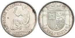 II REPUBLICA. 1 Peseta. 1933 *3-4. Reverso Girado 55 Grados. Cal-1. Ar. 5,06g. EBC+. - Other & Unclassified