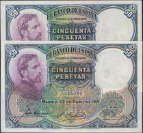 Conjunto De Dos Billetes De 50 Pesetas De La Emisión De 25 De Abril De 1931. Sin Serie. (Edifil 2017: 359). EBC+. - Altri & Non Classificati