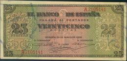 25 Pesetas. 20 De Mayo De 1938. Banco De España, Burgos. Serie A. (Invisible Doblez Vertical). (Edifil 2017: 430). EBC. - Altri & Non Classificati