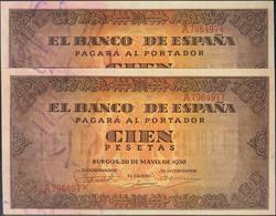 100 Pesetas. 20 De Mayo De 1938. Banco De España, Burgos, Pareja Casi Correlativa. Serie A. Apresto Original. (Edifil 20 - Andere & Zonder Classificatie