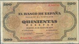 500 Pesetas. 20 De Mayo De 1938. Banco De España, Burgos. Serie A. (Invisible Doblez Vertical). (Edifil 2017: 433). EBC. - Altri & Non Classificati