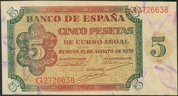 5 Pesetas. 10 De Agosto De 1937. Serie G. (Edifil 2017: 435a). Apresto Original. Inusual. SC. - Altri & Non Classificati